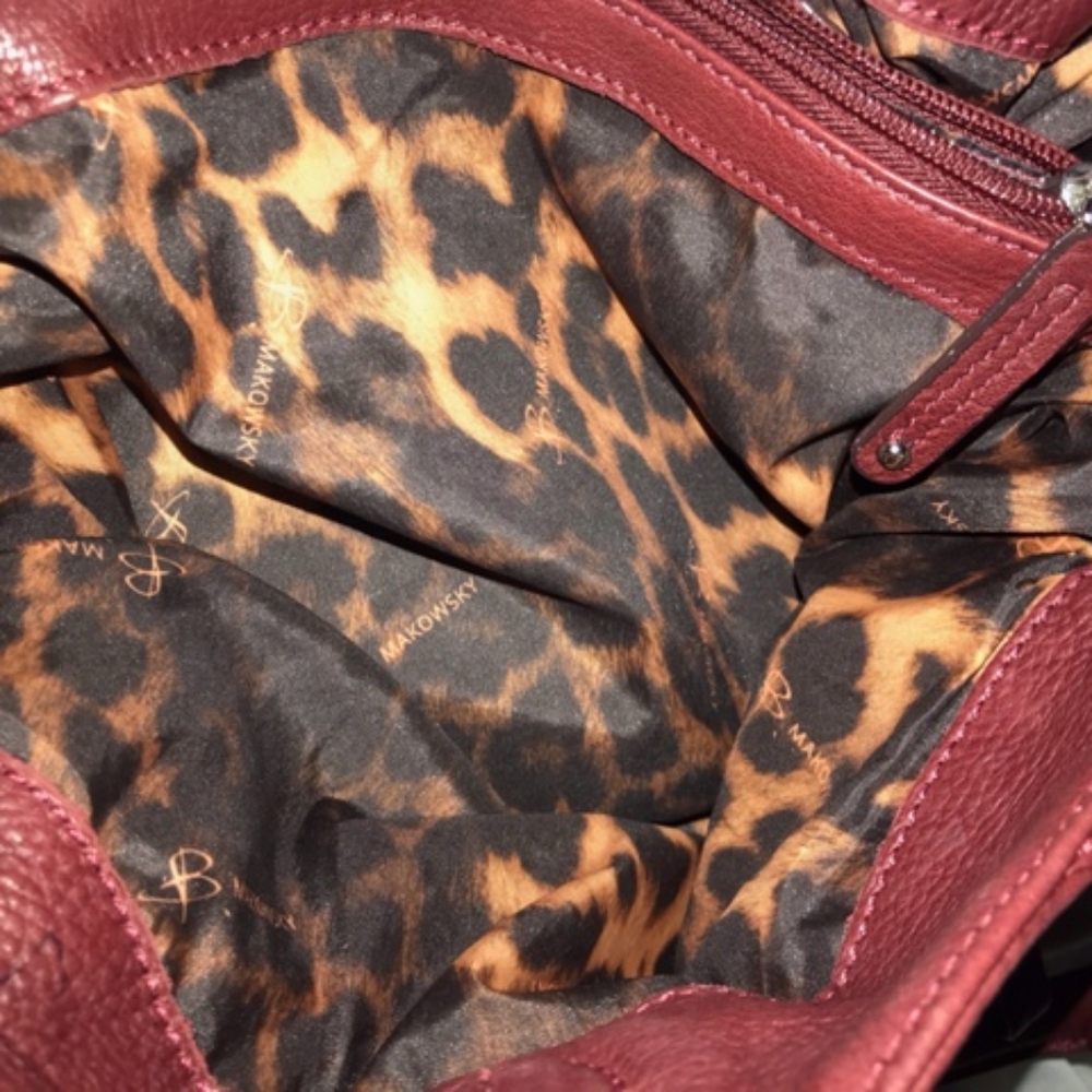 B. Makowsky Dark Red Leather Handbag Purse - Picture 5 of 6